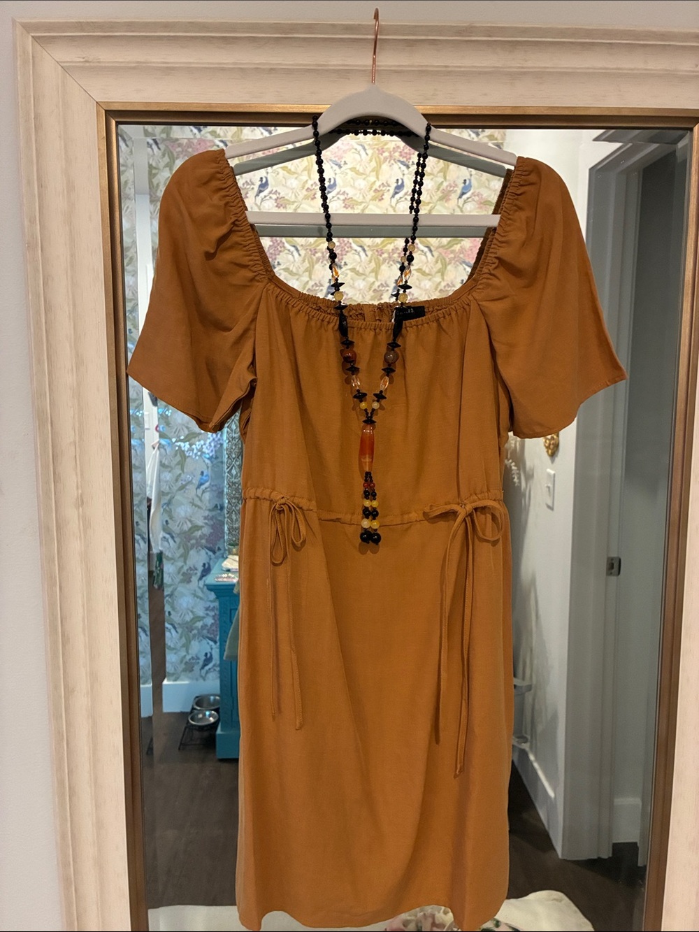 Forever 21 Cinnamon Puff Sleeve Mini Dress + Matching Necklace Size S